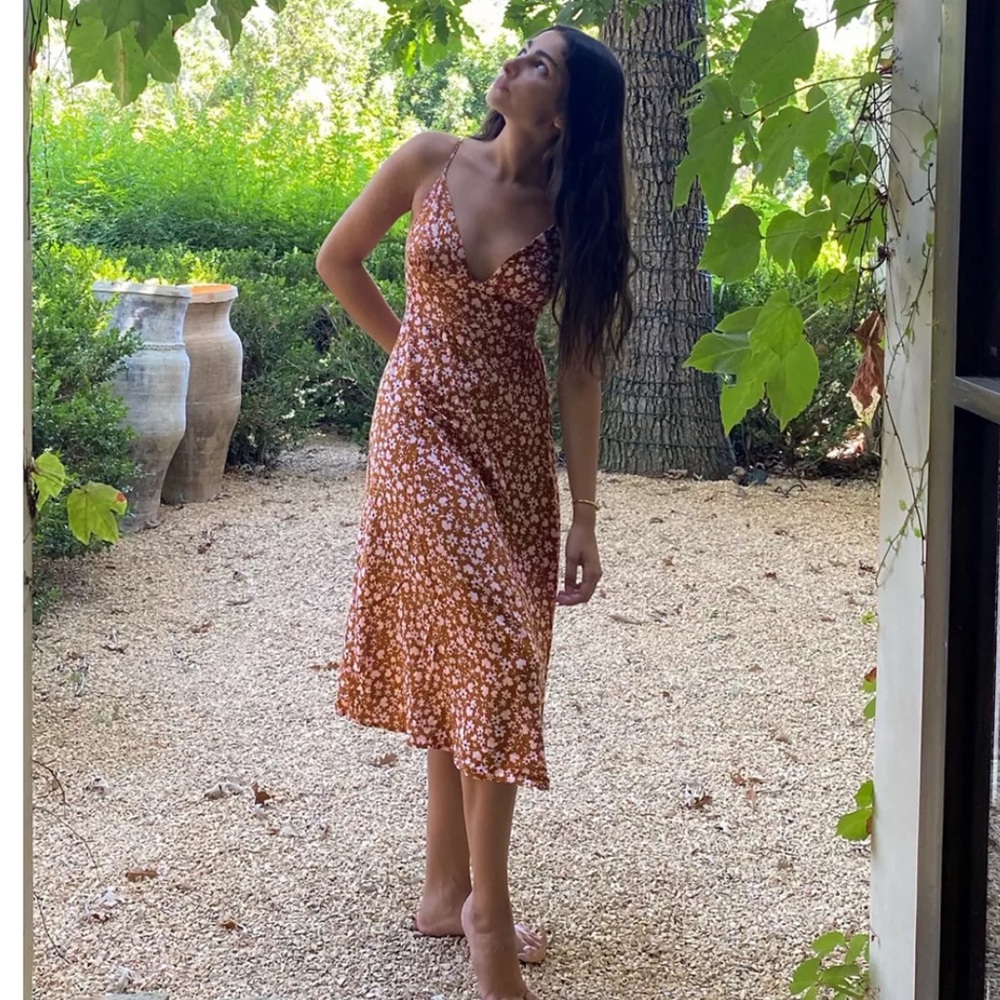 Dress Forum Floral Midi Dress in Brown and White